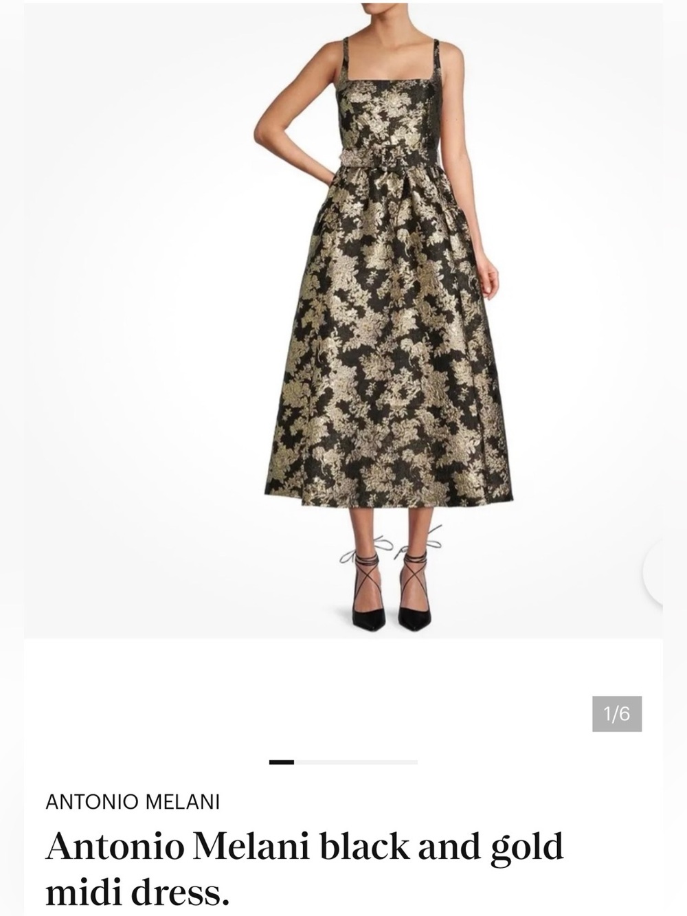 ANTONIO MELANI Black and Gold Floral Midi Dress